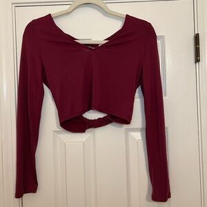 Urban Outfitters Open Back Cropped Long Sleeve Color Wine Size Small